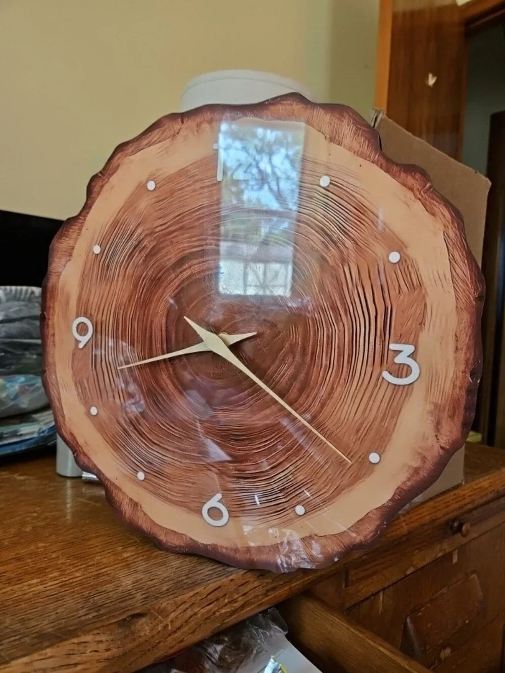 Modern Wood Grain Wall Clock with Gold Hands